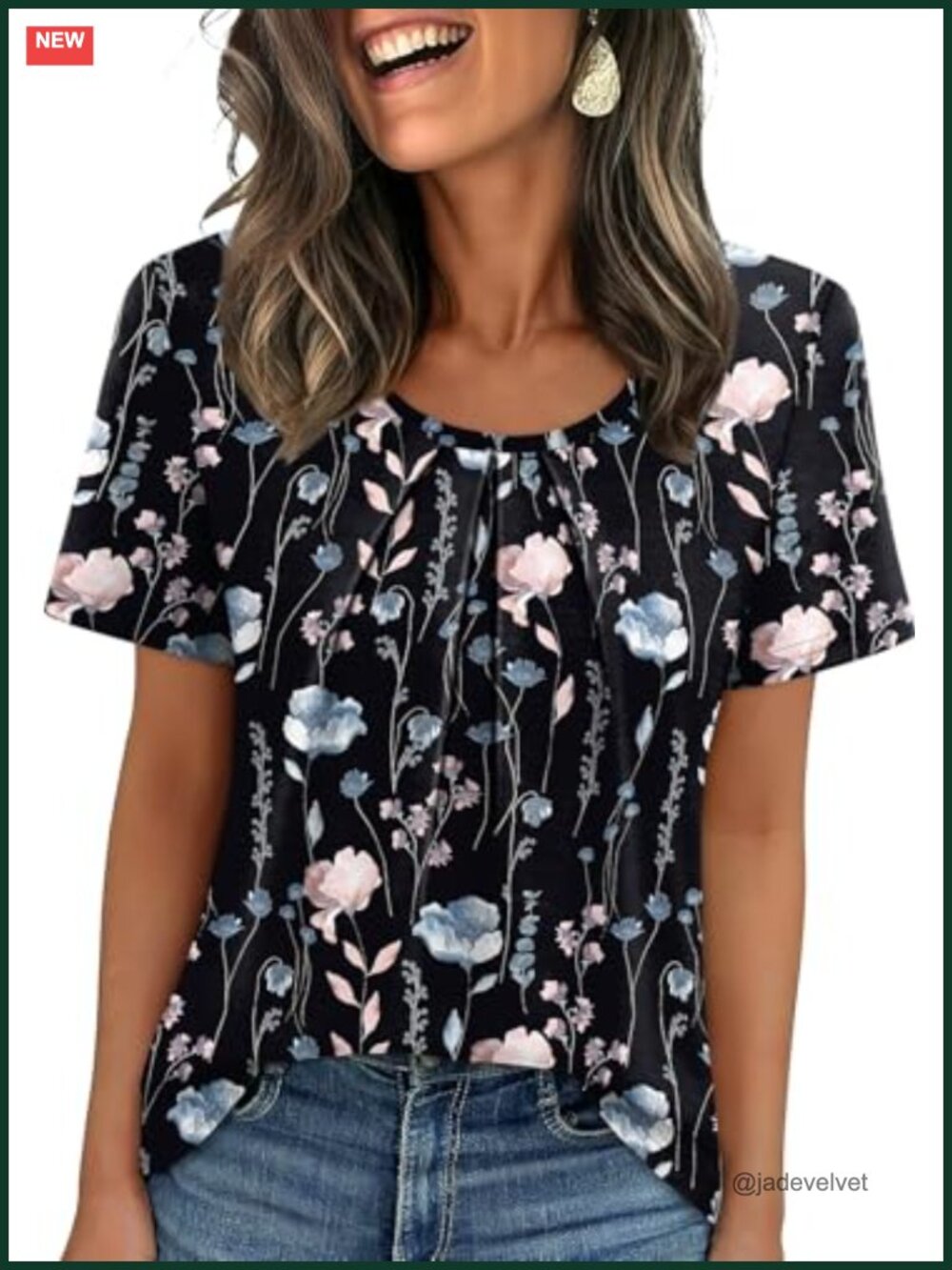 Pleated Front T-Shirt Short Sleeve Business Casual Blouse